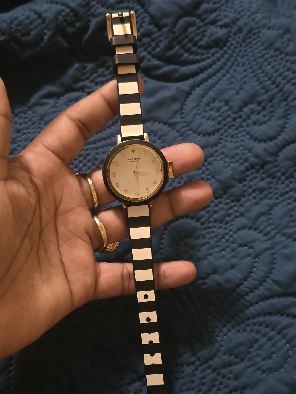 kate spade Black and White Stripe Acrylic Bracelet Watch Need Battery
